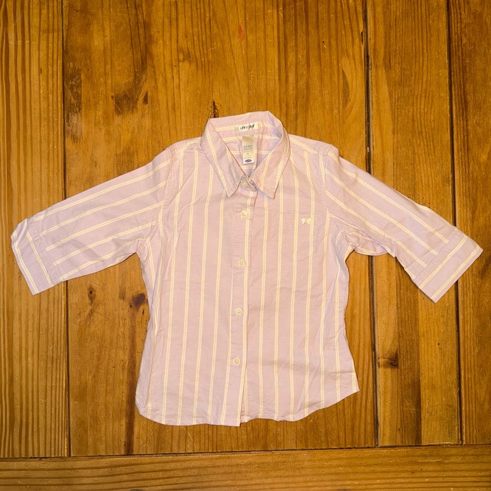 NWOT Old Navy Girls Striped Oxford 3/4 Sleeve Button Down Shirt